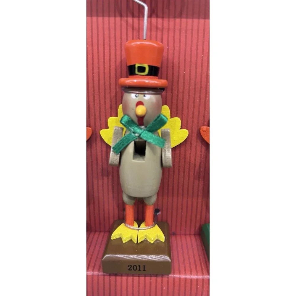 Set of 4 Thanksgiving Turkey Nutcracker Place Card Holders 5.5 Open Box